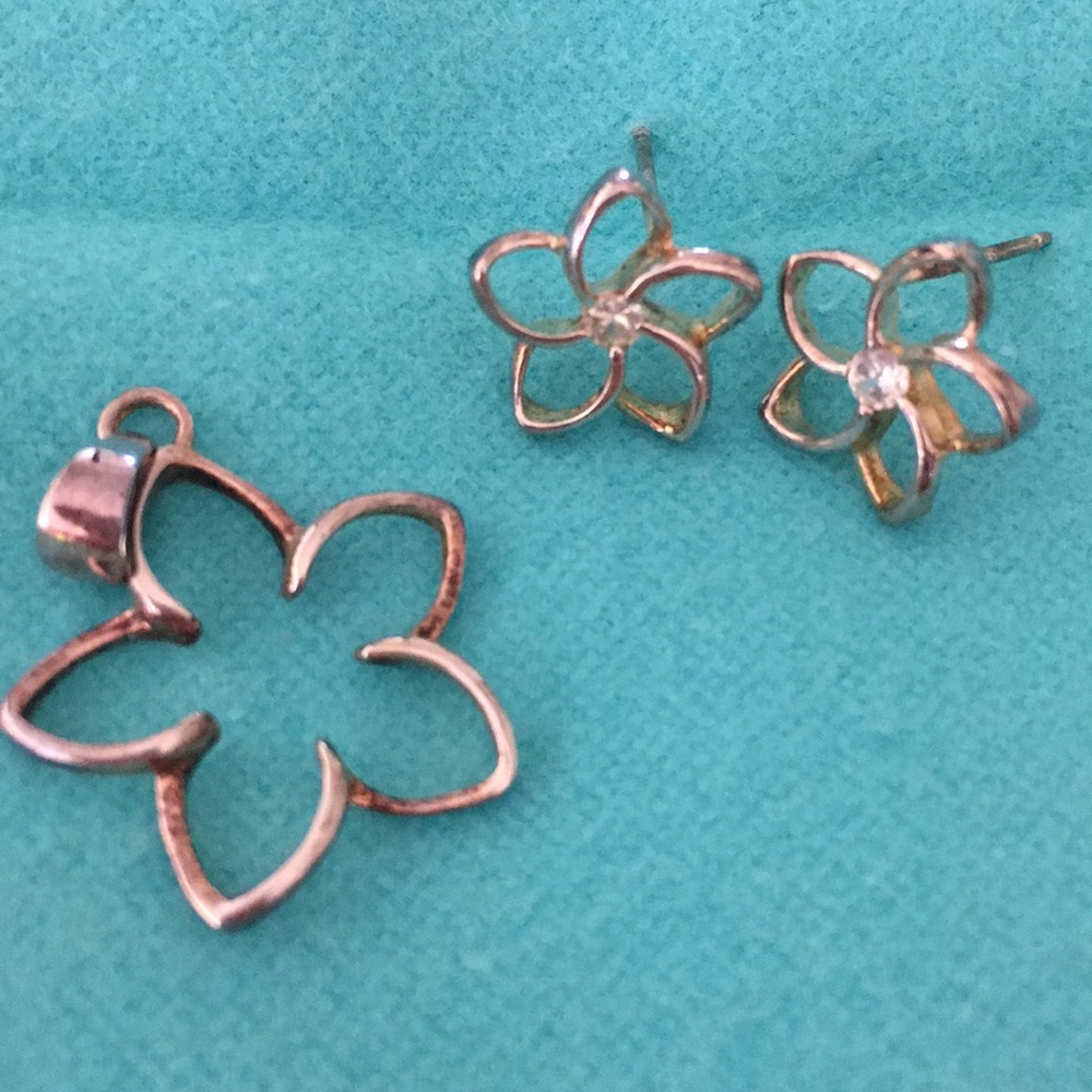 Sterling silver plumeria pendant and earring set